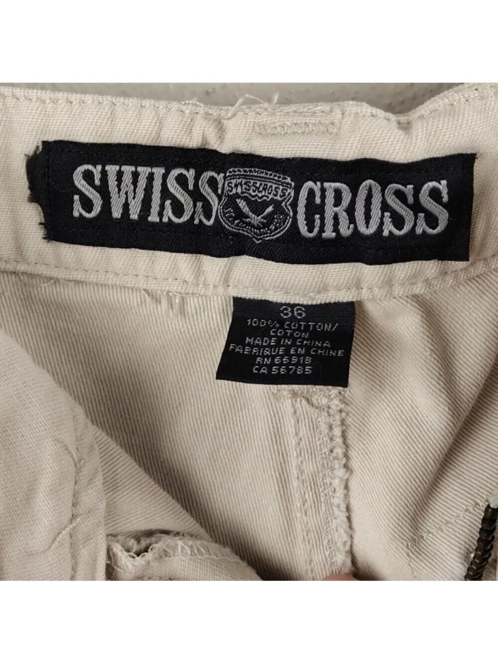 Swiss Cross Tan High Waist Eight Pocket Zipper Front Closure Cargo Shorts